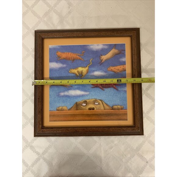 Cathy Gendron Whimsical Dog Cat Fish Framed Art 15" x 15" - Picture 6 of 7